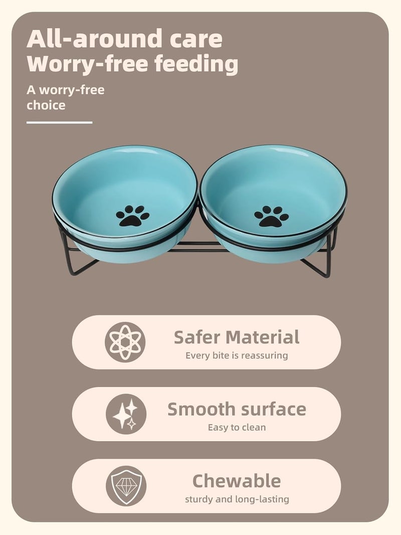 GDCZ Ceramics Raised Cat Bowls with Heighten Metal Stand,15 Ounces Turquoise - Image 3